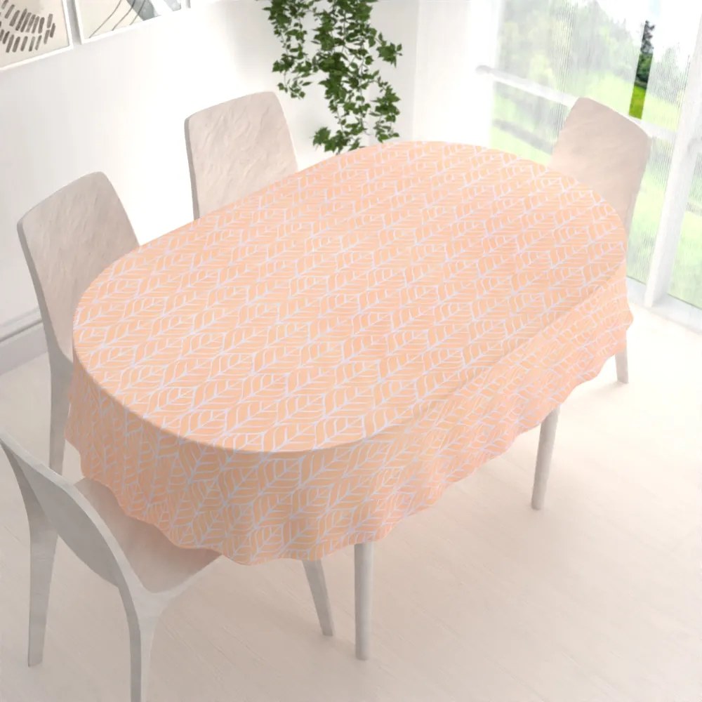 Biante Bavlnený oválny obrus Sandra SA-213 Listy na marhuľovo oranžovom 120x160 cm