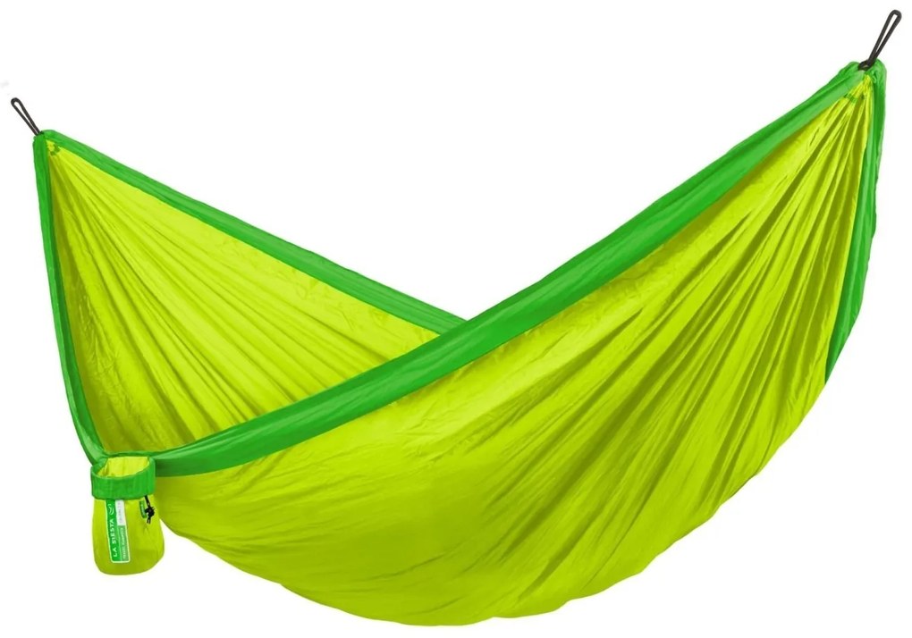 La Siesta Cestovná hojdacia sieť COLIBRI 3.0 DOUBLE - palm, 100% polyamid / laná: 100% polyester / hák: letecký hliník