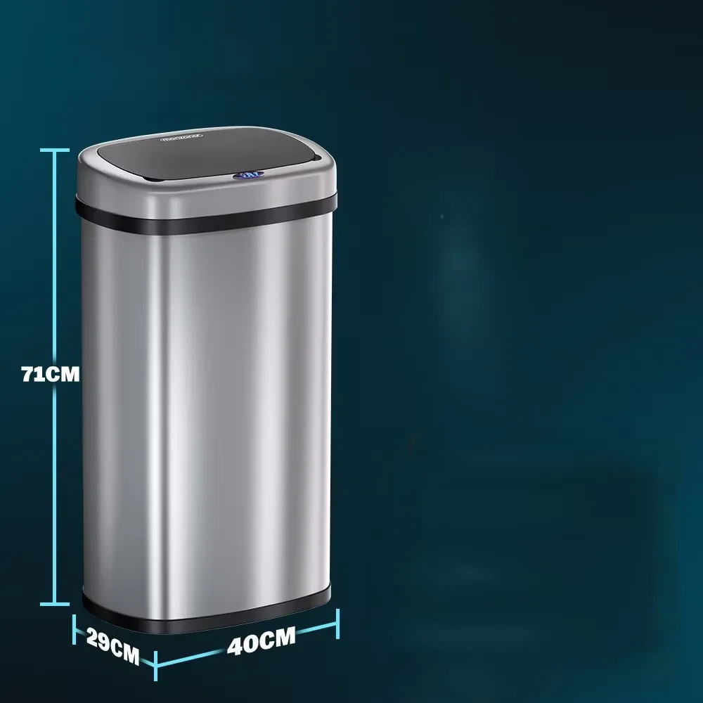 InternetovaZahrada Bezdotykový hranatý odpadkový kôš s USB 58 L - strieborný