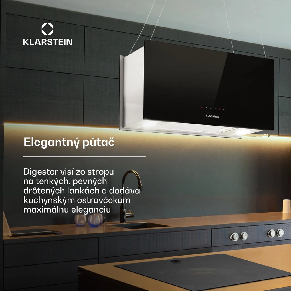 Klarstein Kronleuchter L, digestor, 60 cm, ostrovčekový, 577 m³/h, dotykové ovládanie, LED, čierny