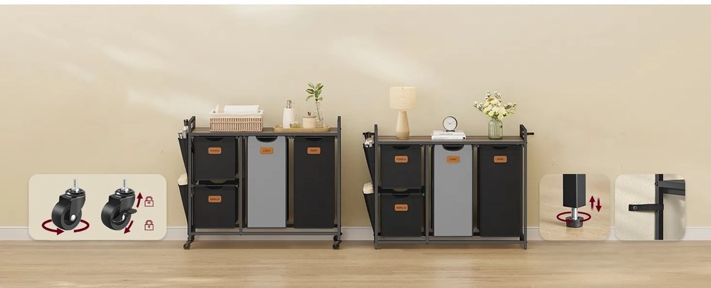 Kôš na bielizeň Vasagle Males 150 l čierna/šedá/hnedá