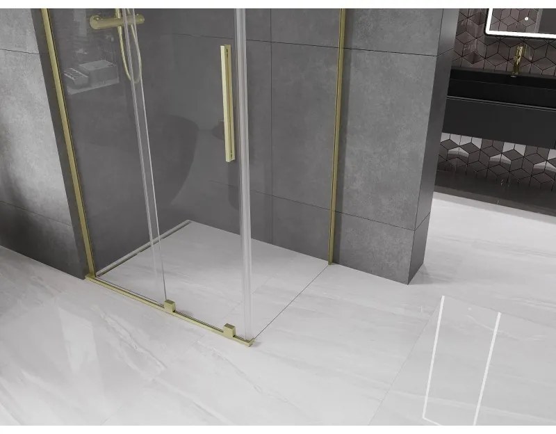 Mexen Velar L, sprchový kút s posuvnými dverami 120 x 110 cm, 8mm číre sklo, zlatá matná, 871-120-110-03-55