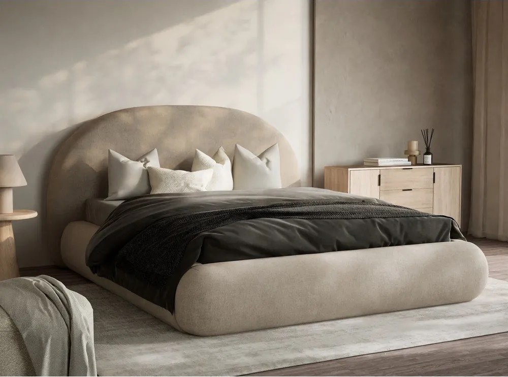 Béžová čalúnená dvojlôžková posteľ s úložným priestorom s roštom 180x200 cm Maumere – Maison de Rêve