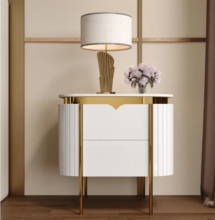 NOČNÝ STOLÍK ADALIA BIELY MRAMOR + ZLATÝ