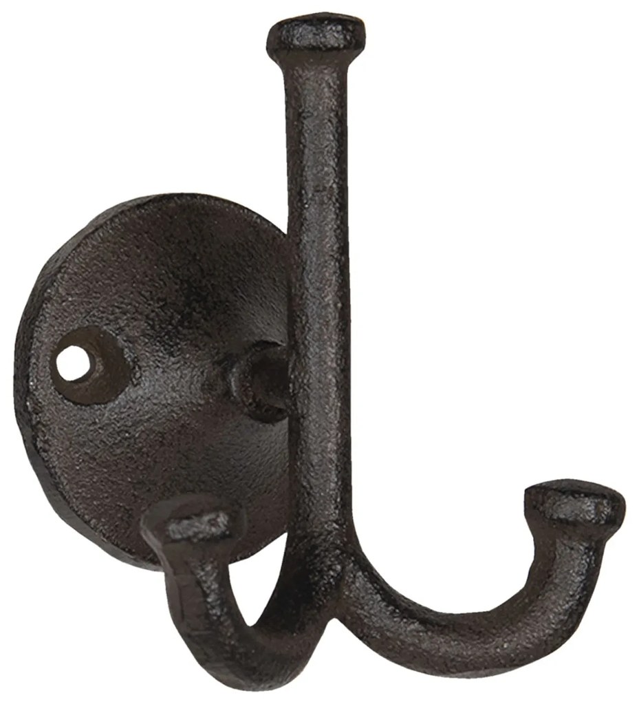 Tmavo hnedý liatinový dvojháčik - 9 * 7 * 10 cm