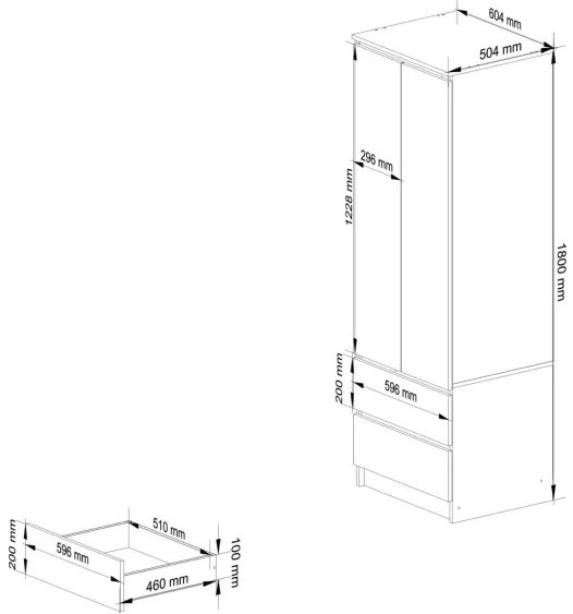 Skriňa STAR S 60 cm 2D 2SZ zrkadlá CLP dub sonoma