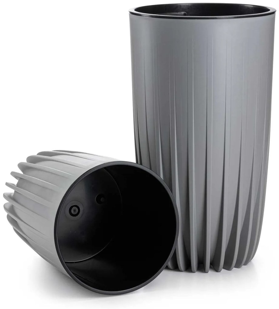 PLASTOVÝ KVETINÁČ STRIPPED 25X42 CM SIVÁ