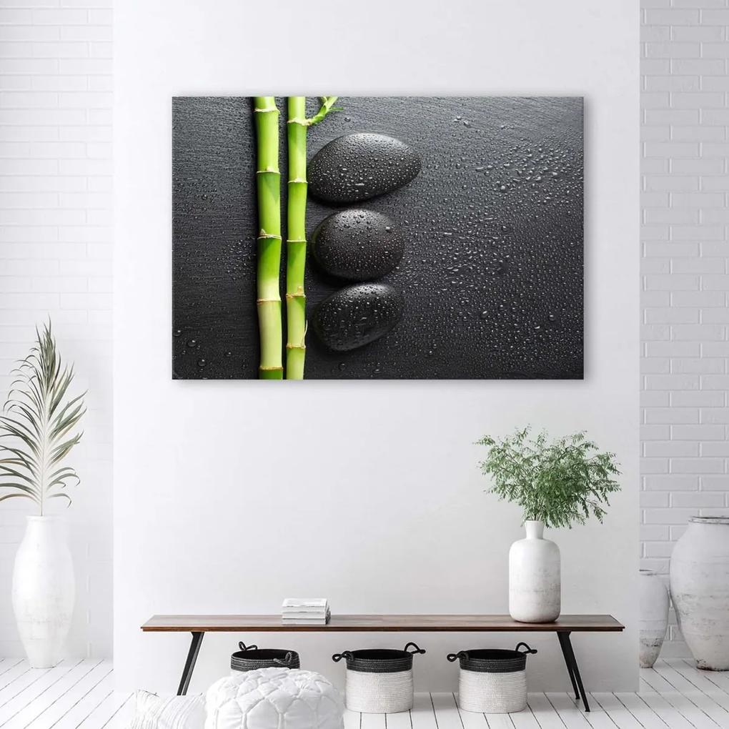 Obraz na plátně Bambusové Zenové Kameny Černá - 90x60 cm