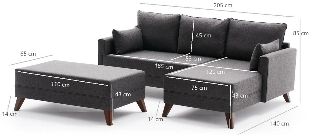 Rohová rozkladacia pohovka Bella Mini Right Anthracite