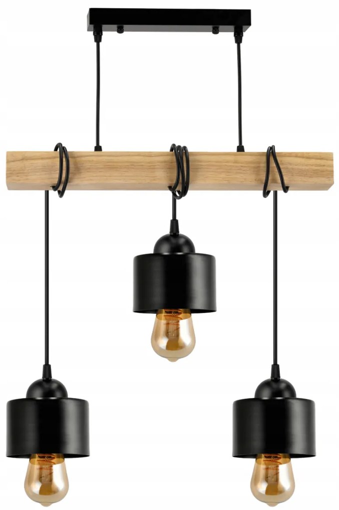 BERGE Závesné stropné svietidlo LED drevený trám 3xE27 loft cup