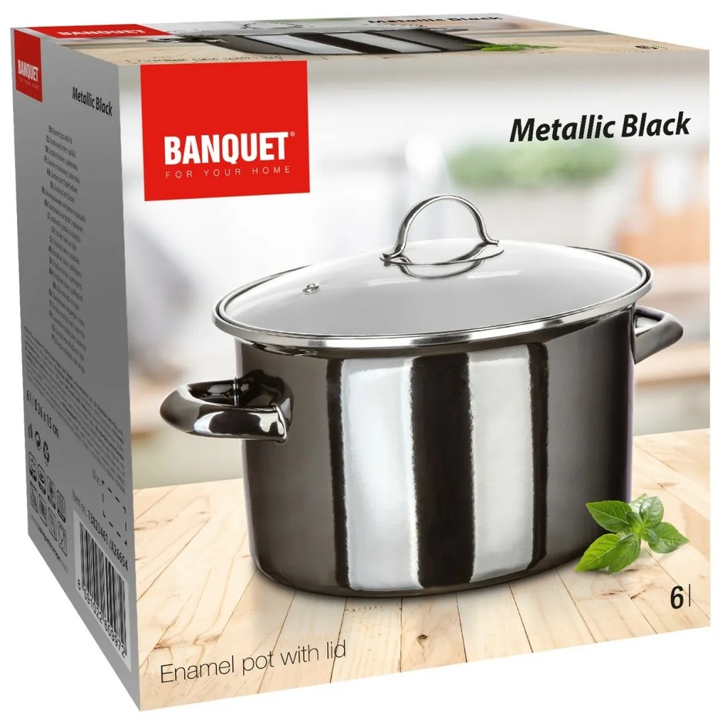 Banquet Smaltovaný hrniec METALLIC Black 26 cm, 6l, s pokrievkou, 26 cm