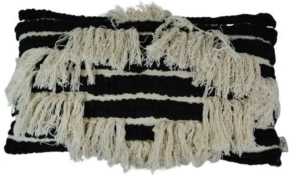 Čierno-krémový vankúš so strapcami Boho - 30*50cm