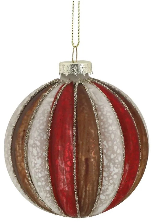 Červená sklenená vianočná ozdoba gule s listami - Ø 8 cm