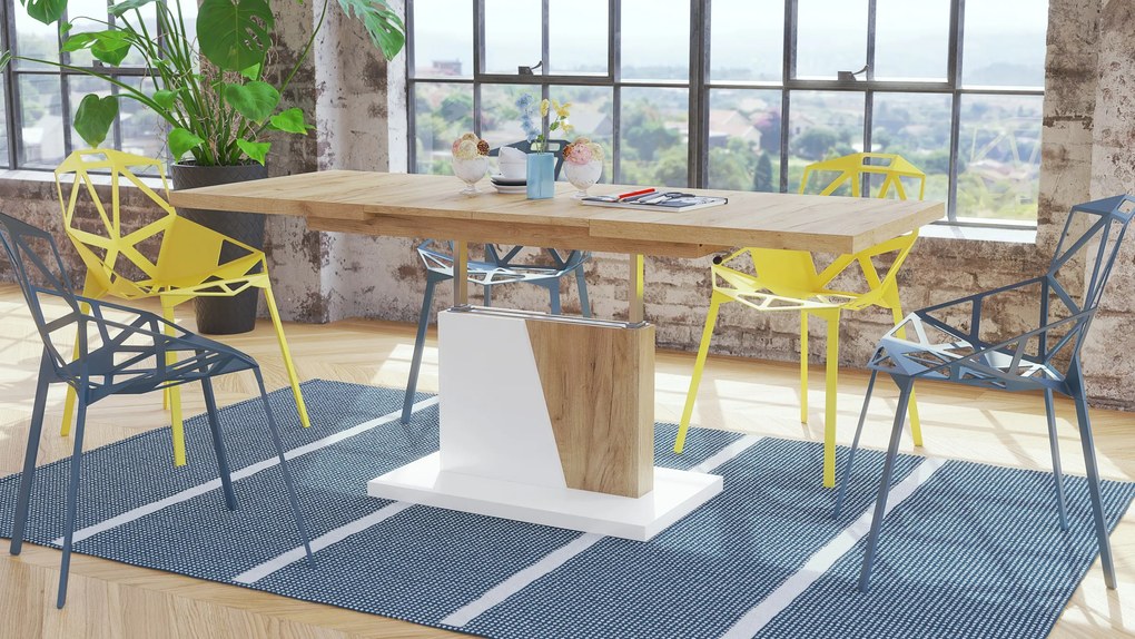 Mazzoni GRAND NOIR dub craft zlatý / biela, rozkladací, konferenčný stôl, stolík