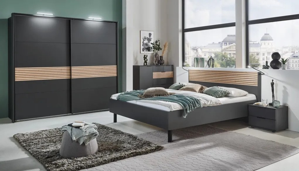 Posteľ Rotterdam 180x200 cm, grafit/dub artisan