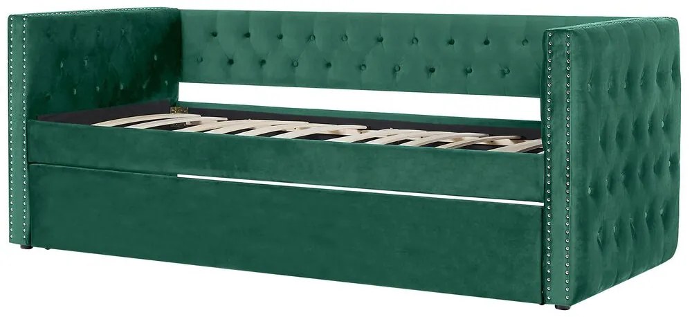 Zamatová posteľ 90 x 200 cm zelená GASSIN Beliani
