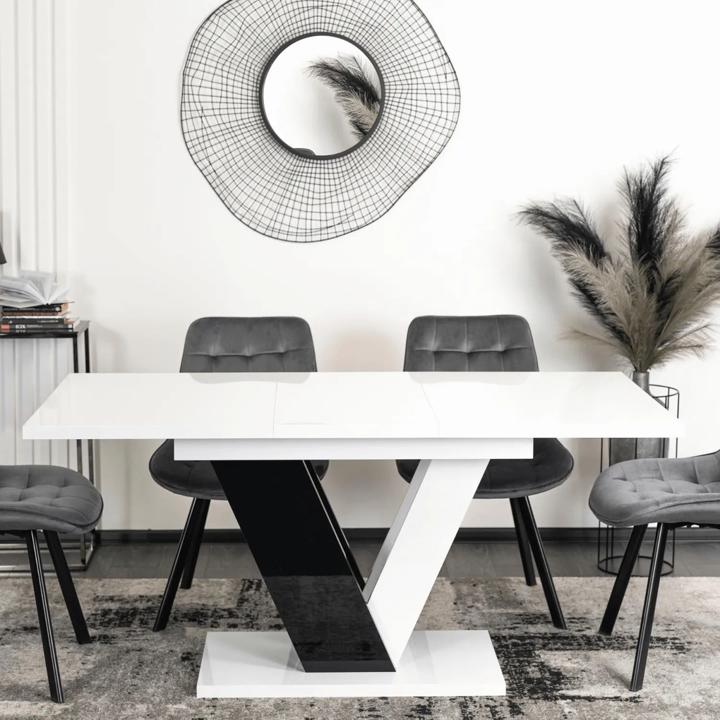 JAKS Jedálenský stôl Clark 120 cm čierno biely gloss glamour