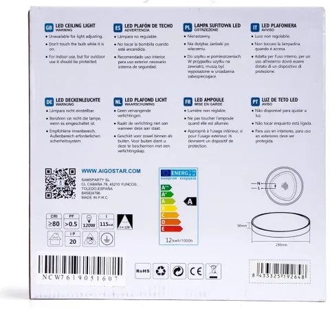Aigostar - LED Stropné svietidlo LED/12W/230V 3000K pr. 23 cm biela