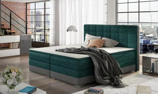 Posteľ Boxspring Damasia 200 x 180, zelená / šedá (látka - 11)