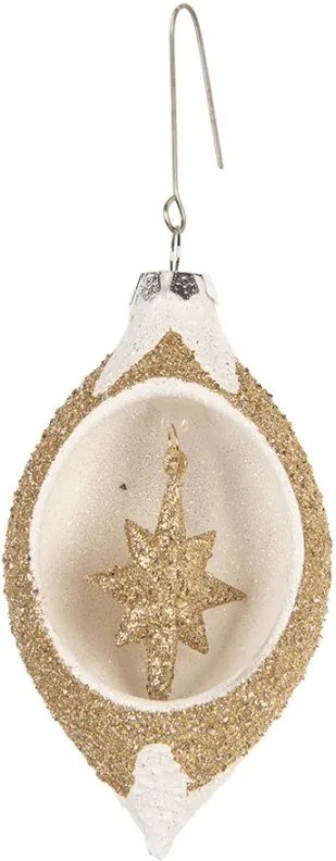 Bielo-zlatá sklenená vianočná ozdoba s hviezdou - 7*6*12 cm