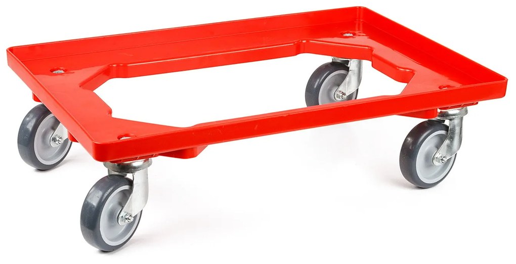 Kunststoff Transportroller Offen - Rot - mit Gummiräder, 2 Lenkrollen und 2 Bremsrollen - Neutral