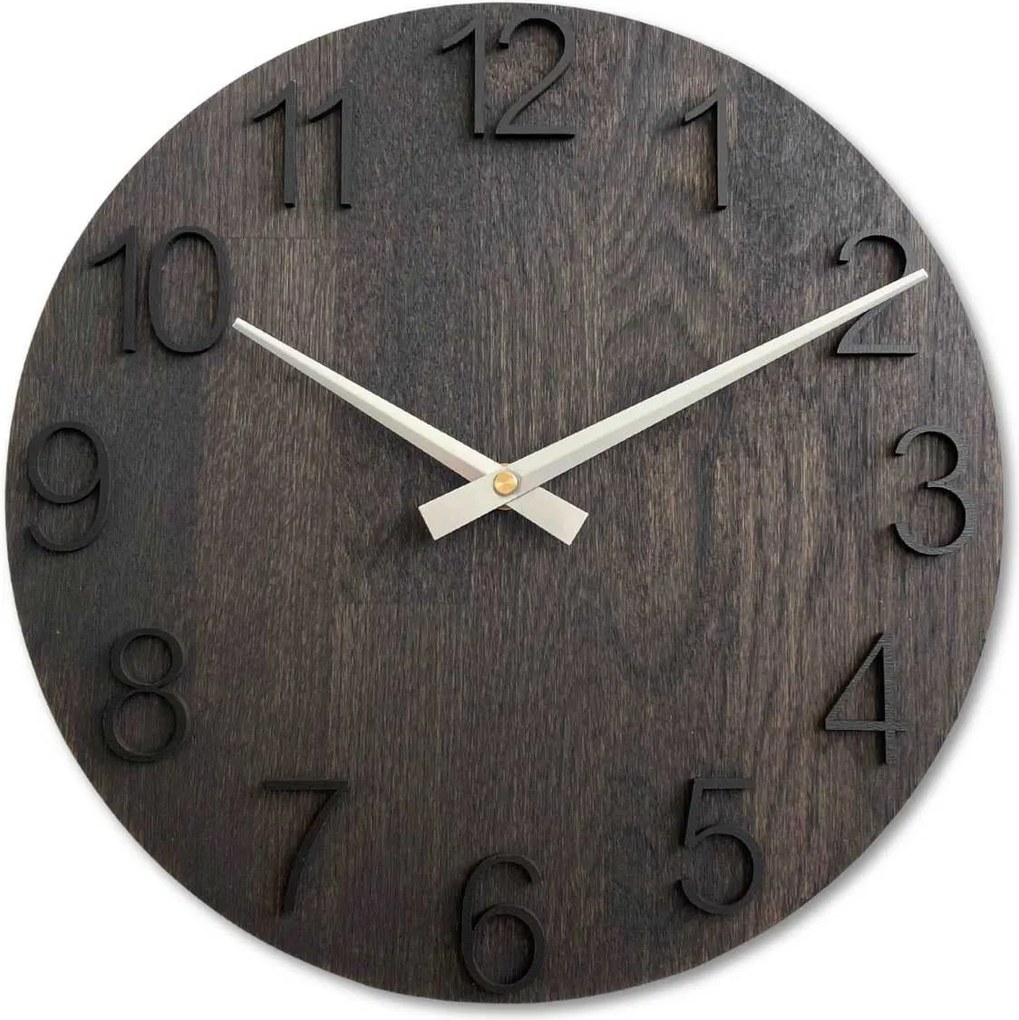 Elegantné drevené dubové hodiny na stenu | OROBORO: HDF - Biela 30 cm 4606-107469 MAS016-OSMO-3169-heads-silver
