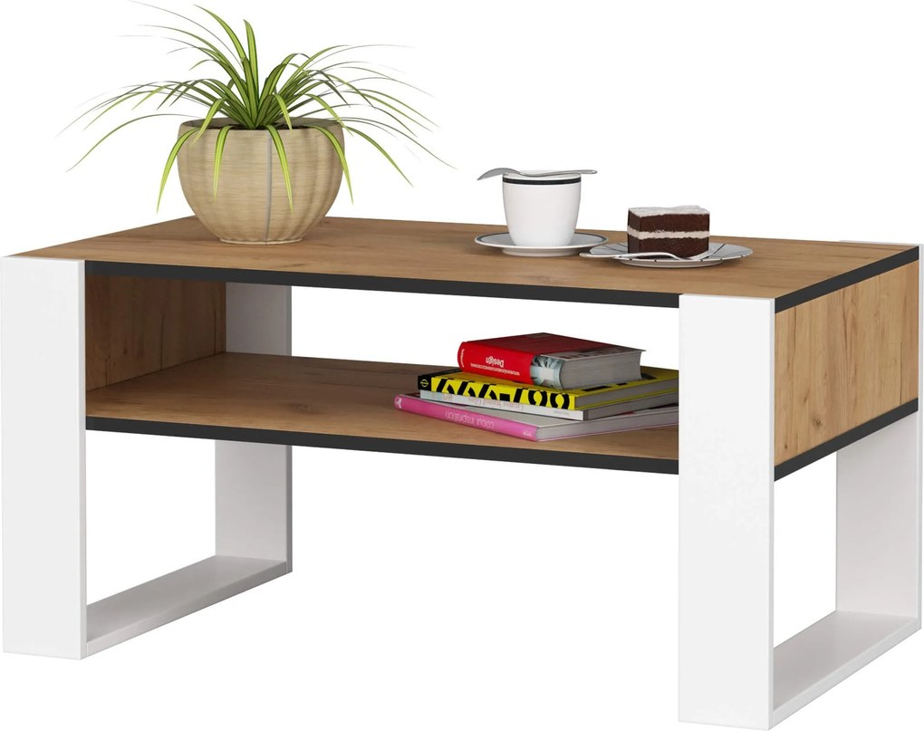 Konferenčný stolík DOMI dub remeselný zlatý/biely