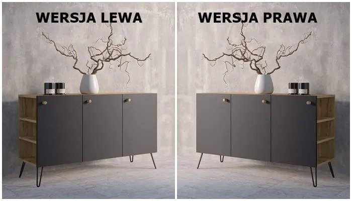 Komoda TRIESTE dub/čierna / úchytky buk / Ľavá