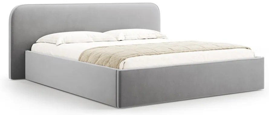 Svetlosivá čalúnená dvojlôžková posteľ s úložným priestorom s roštom 140x200 cm Elizabeth – Micadoni