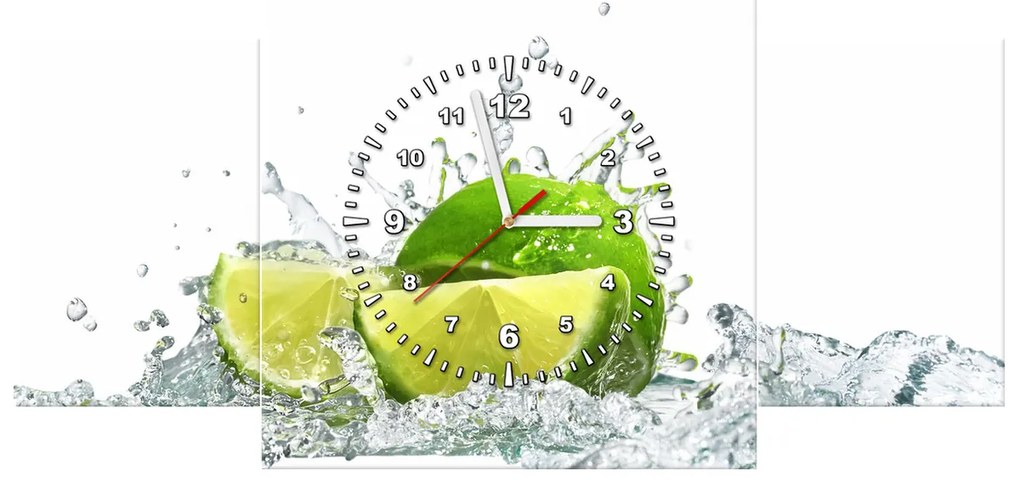 Gario Obraz s hodinami Zelená limetka - 3 dielny Rozmery: 90 x 70 cm