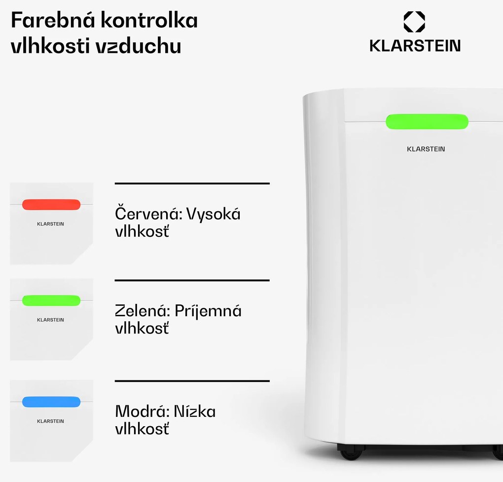 Klarstein AeroDry Smart 12 odvlhčovač vzduchu, 12 l/deň, 18 m², senzor vlhkosti, ovládanie pomocou aplikácie, 135 m³/h