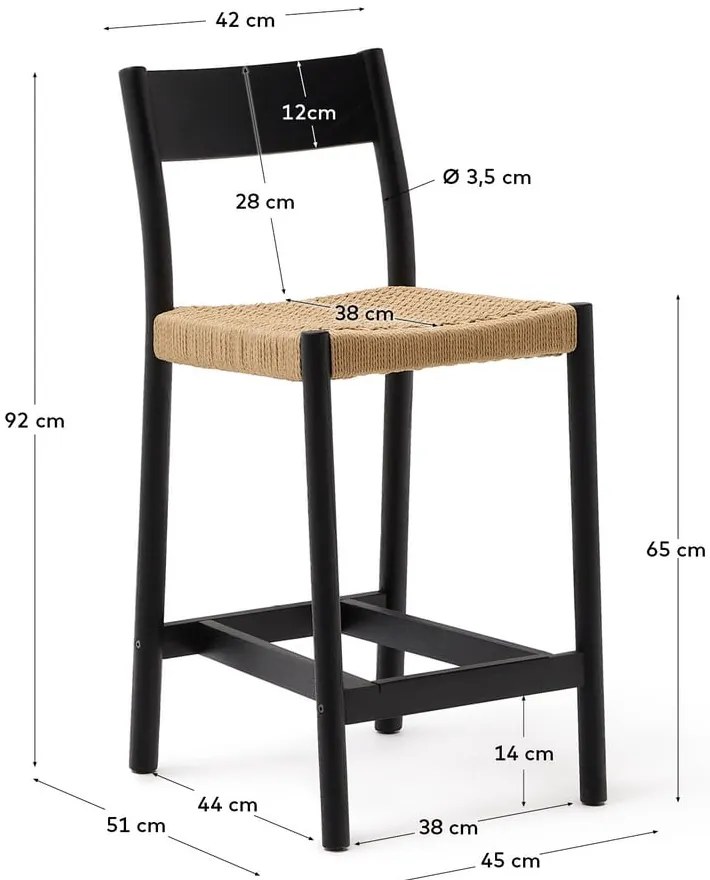 Čierna/v prírodnej farbe barová stolička z dubového dreva (výška sedadla 65 cm) Yalia – Kave Home