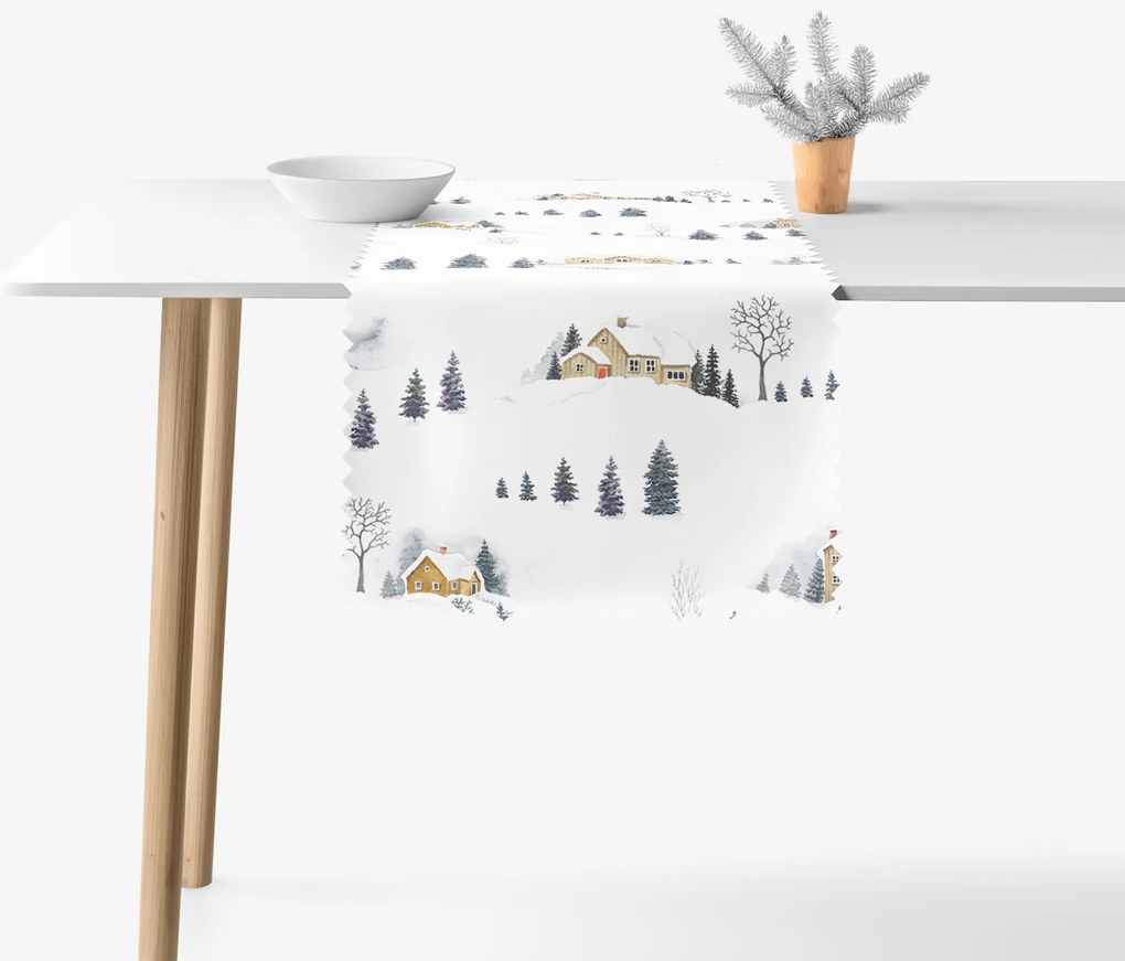 Goldea vianočný behúň na stôl teflónový - zimná krajina 35x140 cm