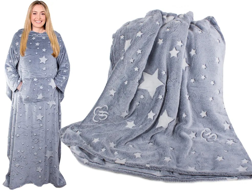 VERK Svietiaca deka s rukávmi - sivá
