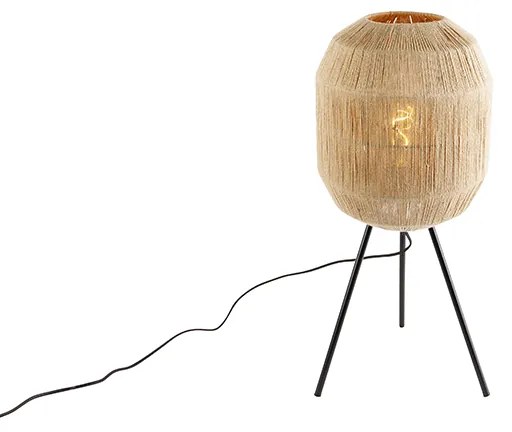 Orientálna stolná lampa čierna s jutovým lanom - Riki