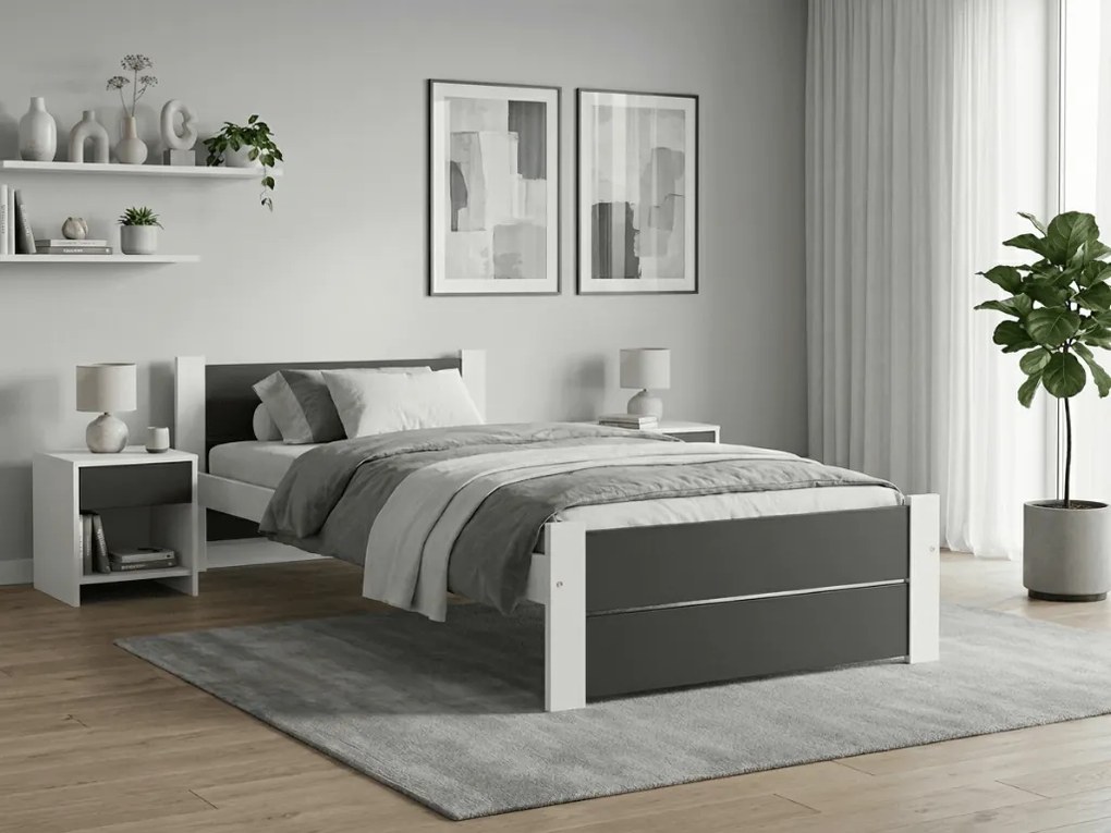 Posteľ IKAROS DOUBLE 90 x 200 cm, antracit/biela Rošt: S lamelovým roštom, Matrac: Matrac COCO MAXI 20 cm