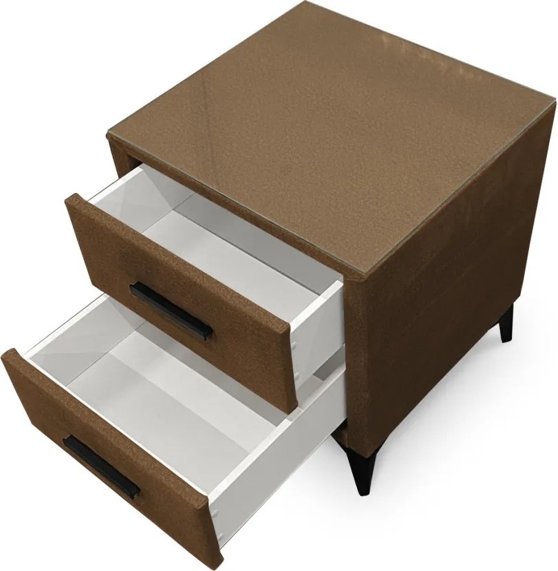 Nočný stolík s 2 zásuvkami Joy, whisky hnedá látka