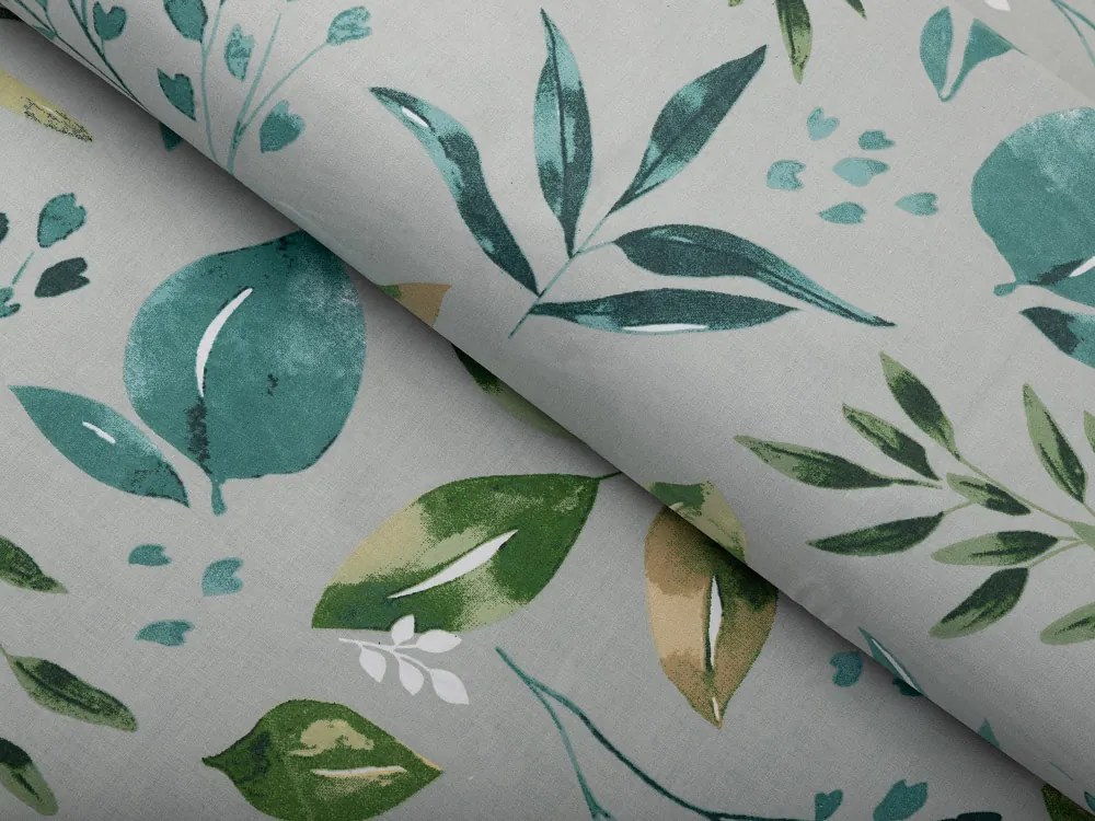 Biante Bavlnený oválny obrus Sandra SA-430 Modro-zelené listy na sivom 140x220 cm