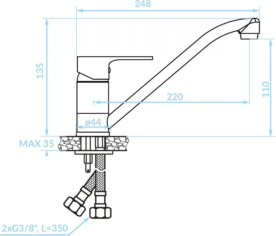Kuchinox Pana, stojanková drezová batéria, brúsená oceľ, LAV-BKN_260D