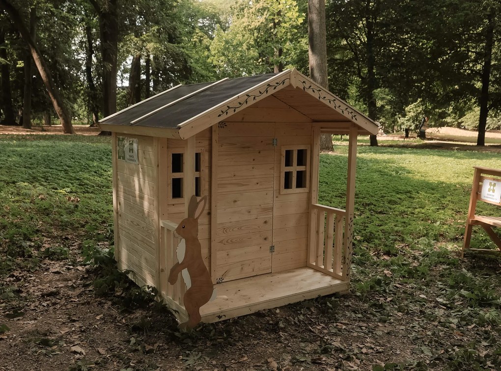 domceknazahradu.sk - Detský drevený domček MIU so zábradlím - Premium, farba natur, (1,7 × 1,5 m), DD_MIU2