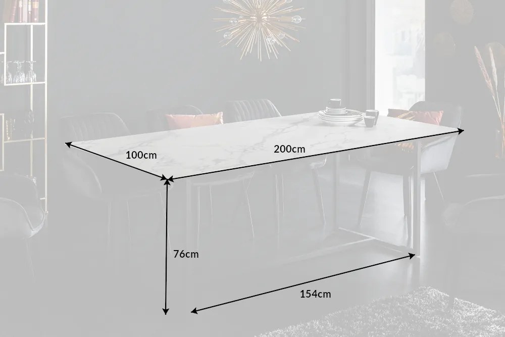 Jedálenský stôl Symbiosis 200cm keramický biely mramorový vzhľad