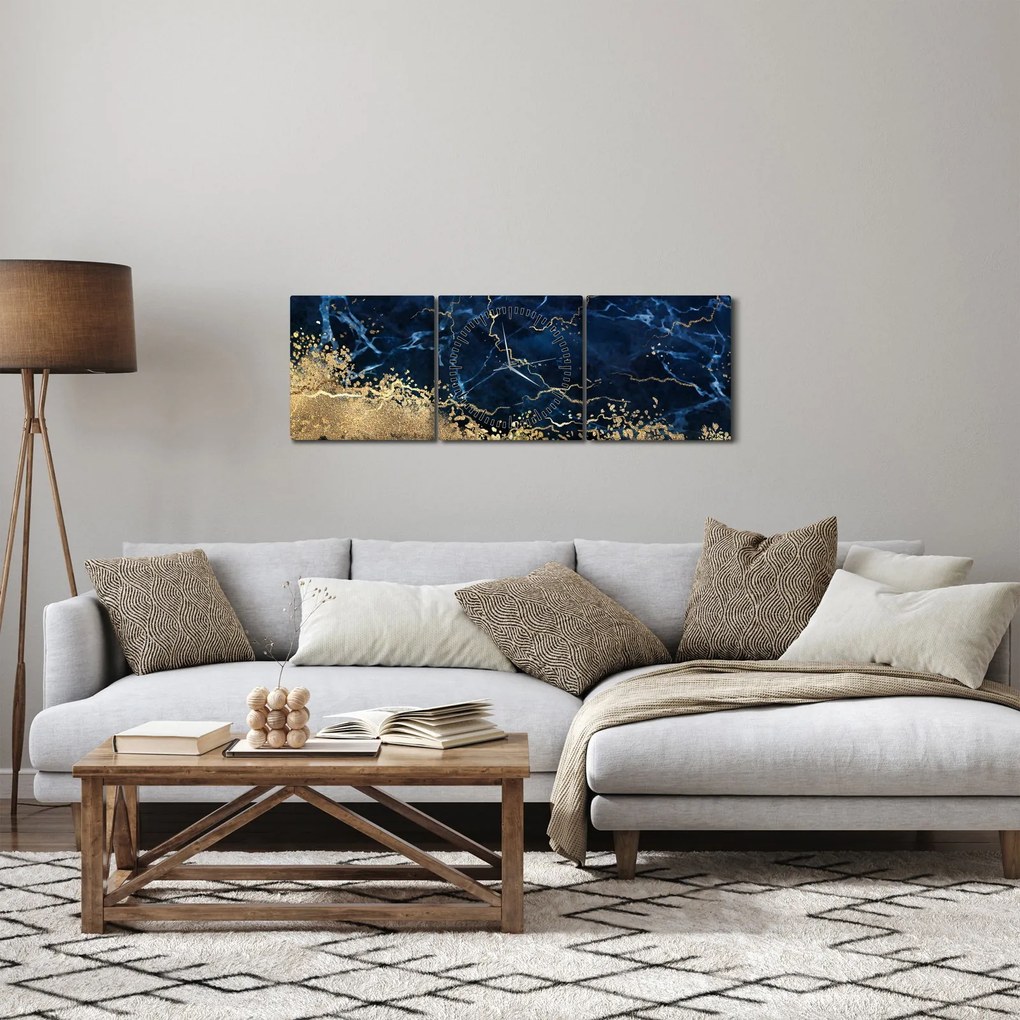 Obraz - Tmavo-modrý mramor (s hodinami) (90x30 cm)