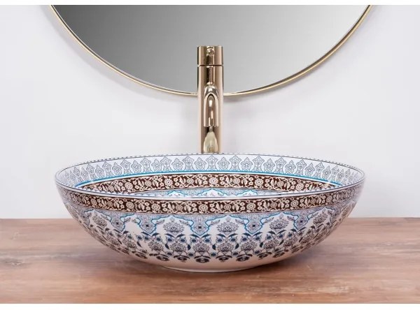 REA-U0267 - Umývadlo na dosku ARTE, priemer 40 cm, keramika s ornamentálnym vzorom