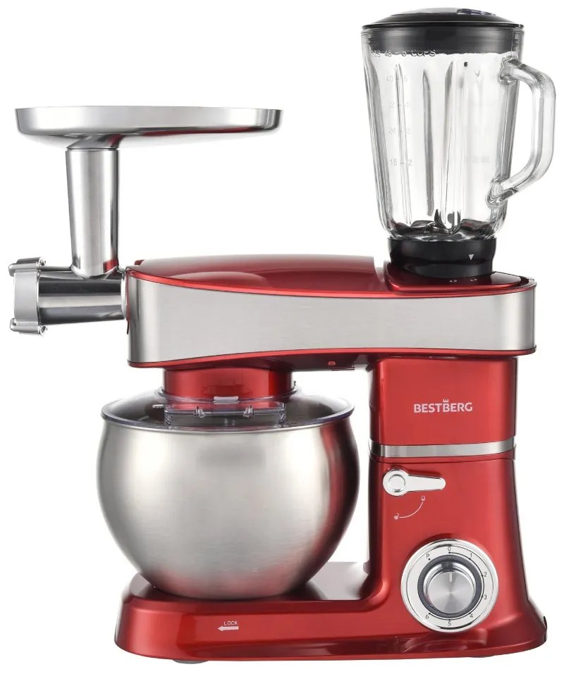 Multifunkčný kuchynský robot BestBerg BBR-2000R / 2000 W / 6 l / 6 rýchlostí / červená