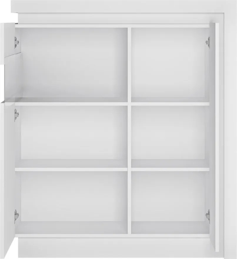 Skrinka s presklením Lyon, biely lesk, s osvetlením, ľavá