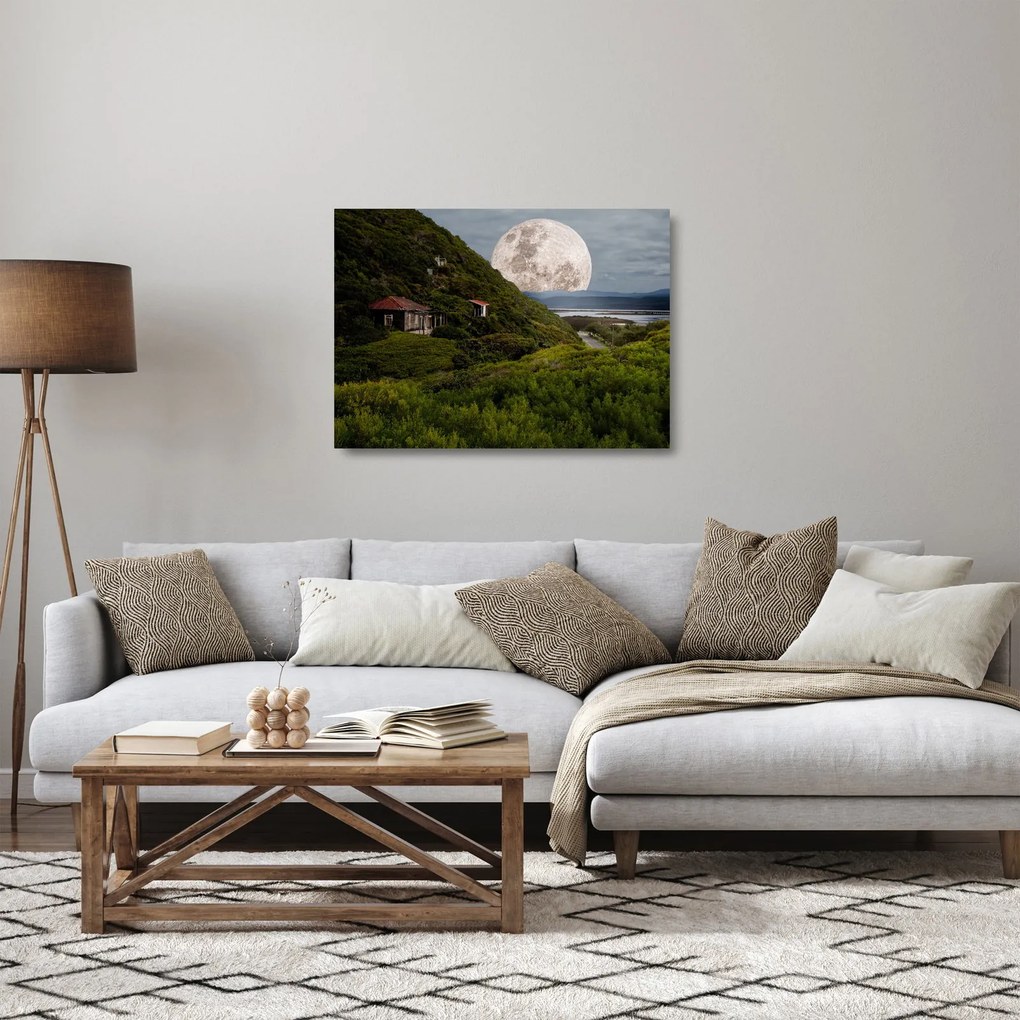 Sklenený obraz krajiny s mesiacom (70x50 cm)