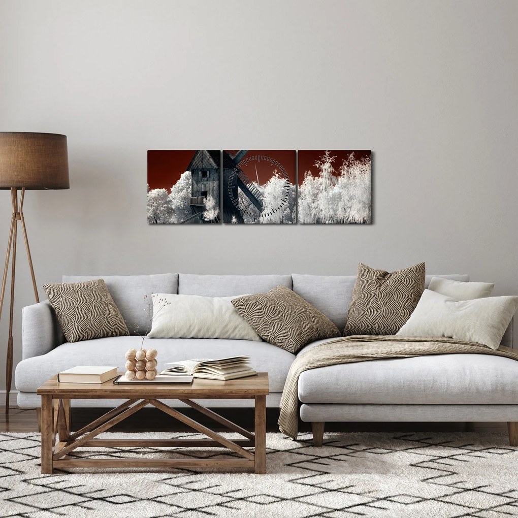 Obraz mlyna (s hodinami) (90x30 cm)