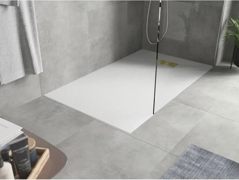 Mexen Hugo, obdĺžniková sprchová vanička SMC 150 x 90 cm, biela, zlatá krytka, 42109015-G