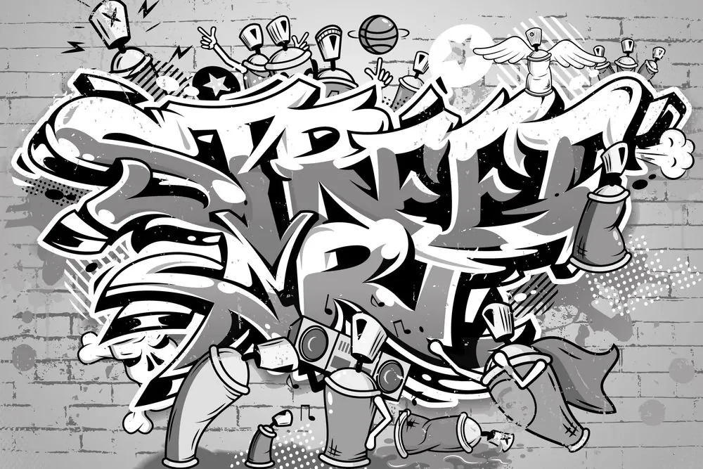 Samolepiaca tapeta šedý Street Art nápis so sprejmi