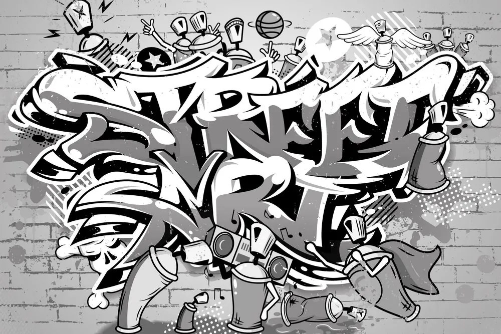 Samolepiaca tapeta sivý Street Art nápis so sprejmi